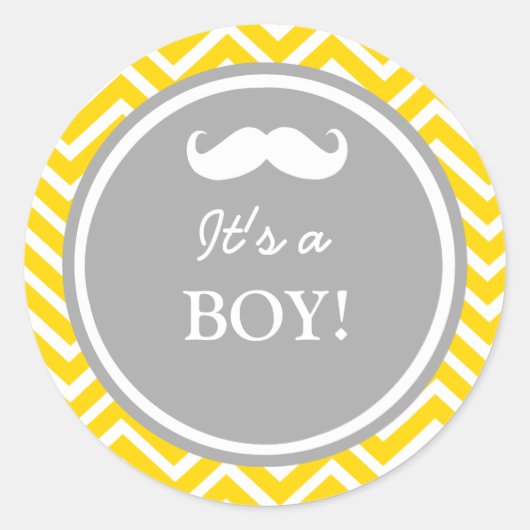 口ひげ山形男の赤ちゃんシャワー ラウンドシール (正面)