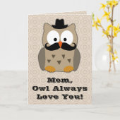 口ひげ母の日ふくろう カード (黄色い花)