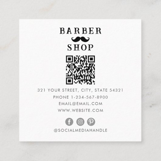 口ひげ理容師ショップモダンヘア男らしスタイリスト スクエア名刺 (裏面)