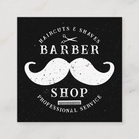 口ひげ理容師ショップモダンヘア男らしスタイリスト スクエア名刺 (正面)