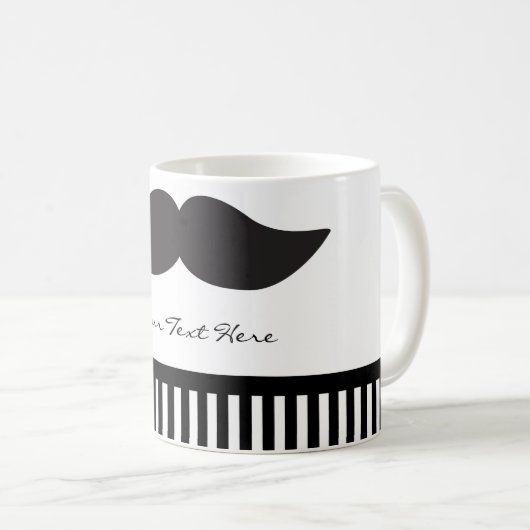 口ひげ黒と白のストライプコーヒモダンーマグ コーヒーマグカップ (正面右)