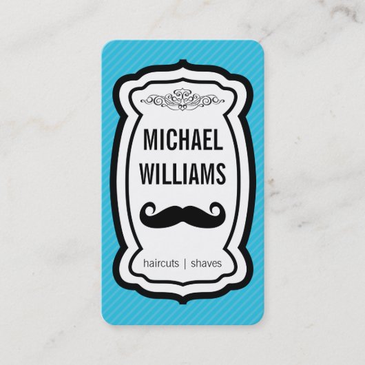 口ひげ/ストライプ（青） 名刺 (正面)