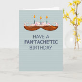 口ひげ/口ひげ扇子のお誕生日ケーキ カード (黄色い花)