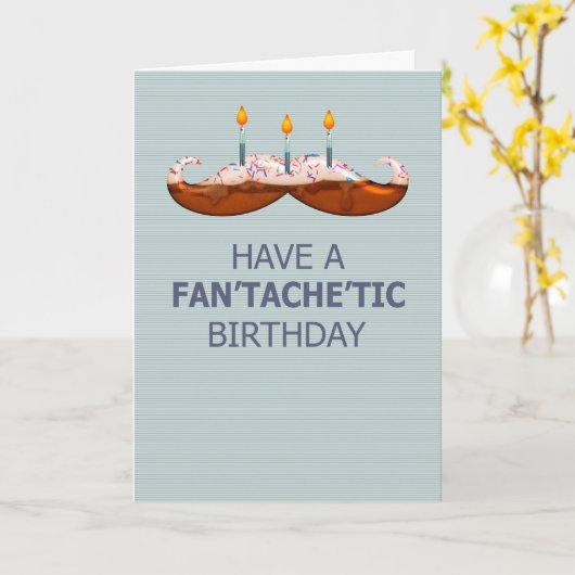 口ひげ/口ひげ扇子のお誕生日ケーキ カード (黄色い花)