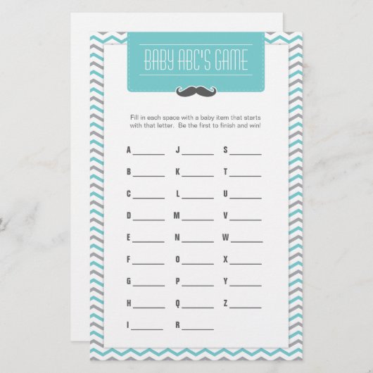 口ひげ/小さな男の赤ちゃんシャワーABCsゲーム (正面/裏面)
