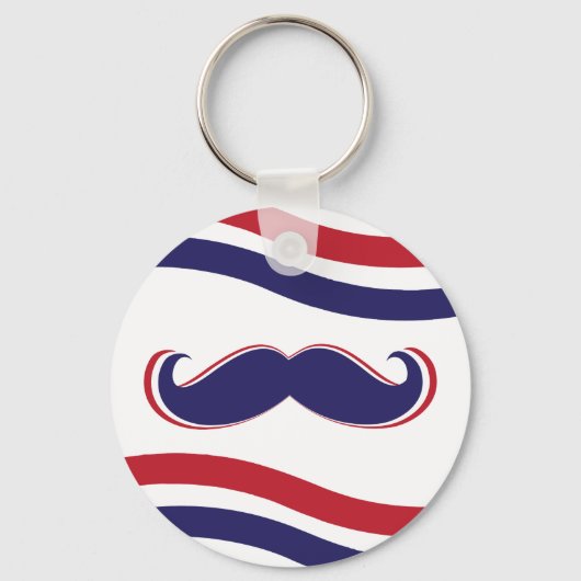 口ひげ – 赤、白、青 キーホルダー (正面)