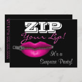 口を閉じて驚きのパーティー招待状 - 濃いピンクの口元 招待状 (正面/裏面)