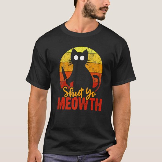 口を閉じろ グラフィック ハロウィン 猫 ナイフ 殺人 Tシャツ (正面)