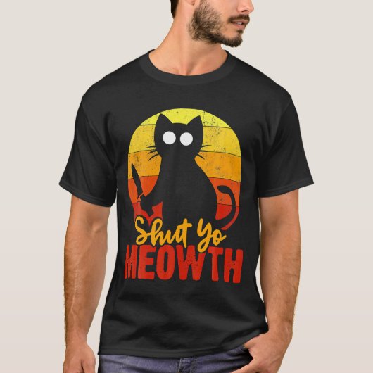口を閉じろ グラフィック ハロウィン 猫 ナイフ 殺人 Tシャツ (正面)