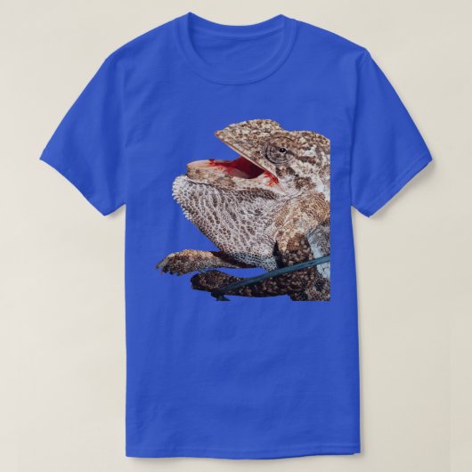 口を開いたカメレオン爬虫類ベクトルアート付き Tシャツ (デザイン正面)