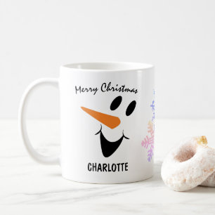 口を開けた雪だるまの笑顔。メリークリスマス コーヒーマグカップ