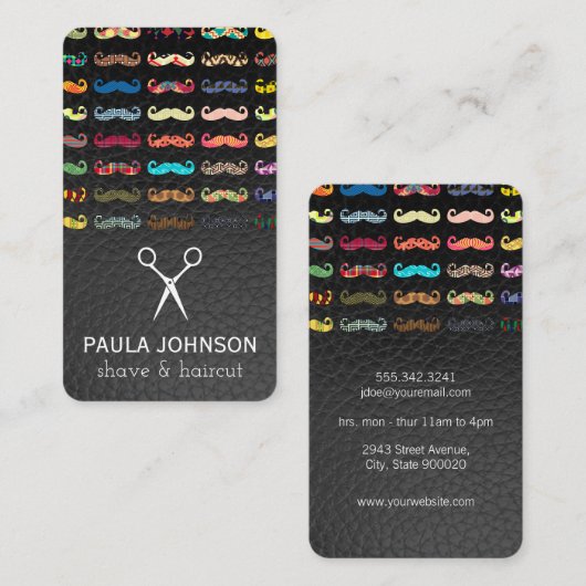 口カラフルひげ模様レザー 名刺 (正面/裏面)