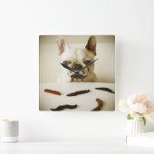 口フランスのひげのあるブルドッグ スクエア壁時計 (ホーム)