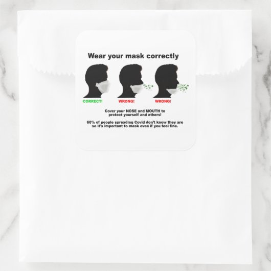 口保と鼻が紙のシールを覆った スクエアシール (バッグ)