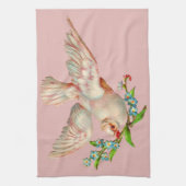 口元に棘のある美しい白い鳩 キッチンタオル (縦)