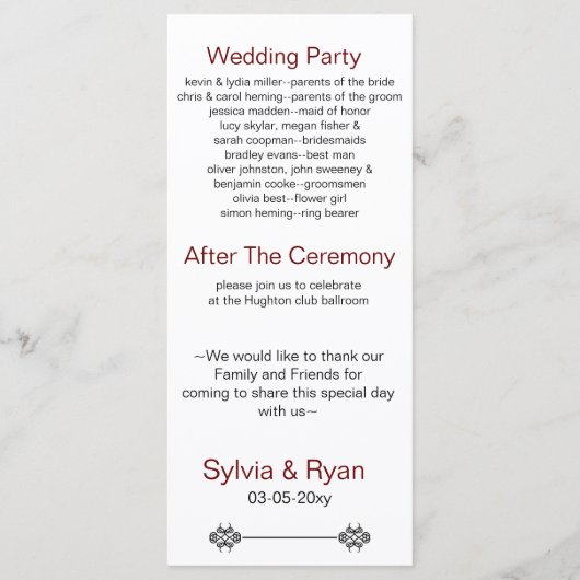 口唇と口ひげモダンの結婚式 プログラム (裏面)