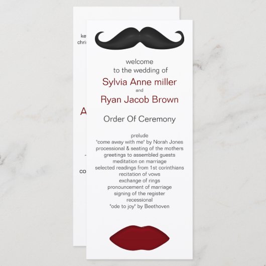 口唇と口ひげモダンの結婚式 プログラム (正面/裏面)