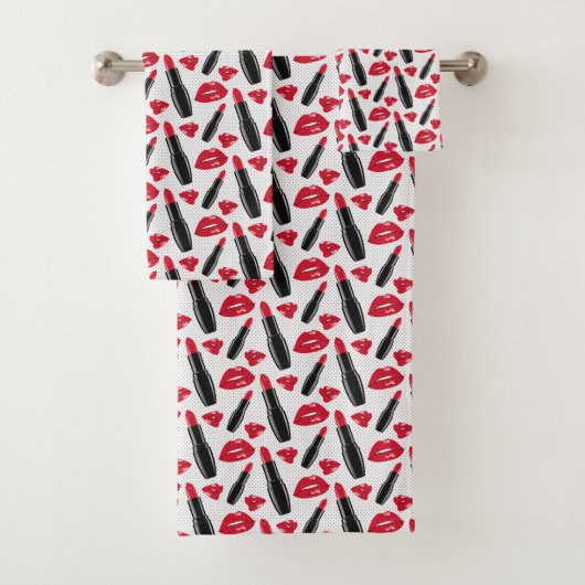 口紅および唇の水玉模様パターン バスタオルセット (インサイチュ)