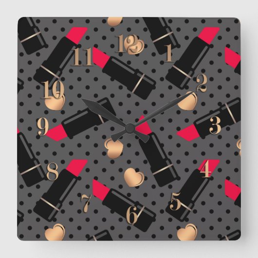 口紅お気に入りの スクエア壁時計 (正面)