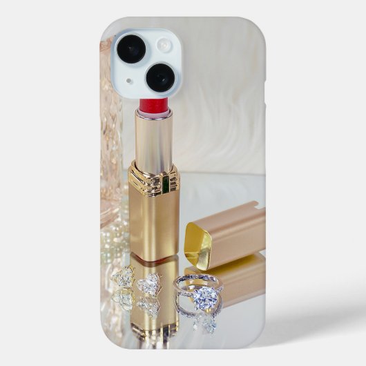 口紅とダイヤモンドリングの鏡 Case-Mate iPhoneケース (裏面)
