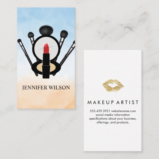 口紅とメイクアップ鏡 | ムアブラシ 名刺 (正面/裏面)
