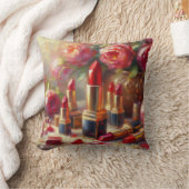 口紅と花の印象派絵画の クッション (ブランケット)