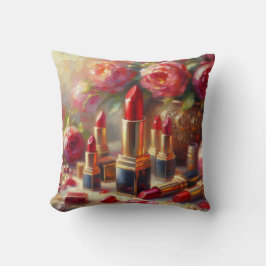 口紅と花の印象派絵画の クッション