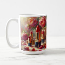 口紅と花の印象派絵画の コーヒーマグカップ