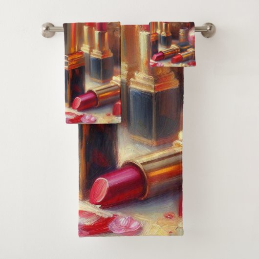 口紅と花の印象派絵画の バスタオルセット (インサイチュ)