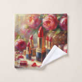 口紅と花の印象派絵画の バスタオルセット (ウォッシュタオル)