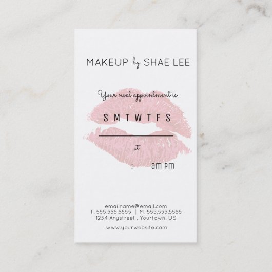 口紅のキスのメーキャップアーティストのアポイントメントのメモ 予約カード (裏面)