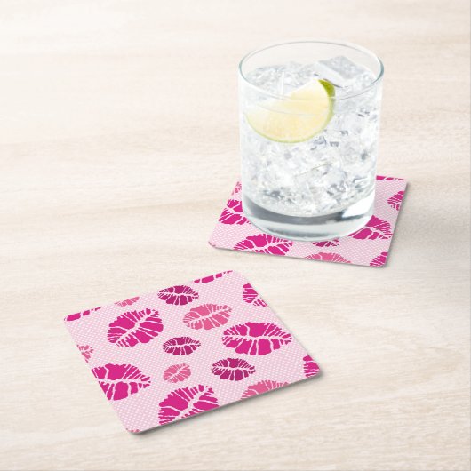 口紅のキスの形のプリントパターン スクエアペーパーコースター (インサイチュ)