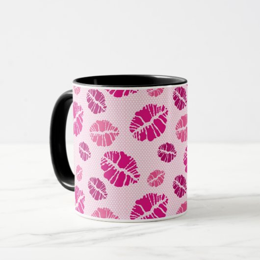 口紅のキスの形のプリントパターン マグカップ (正面左)