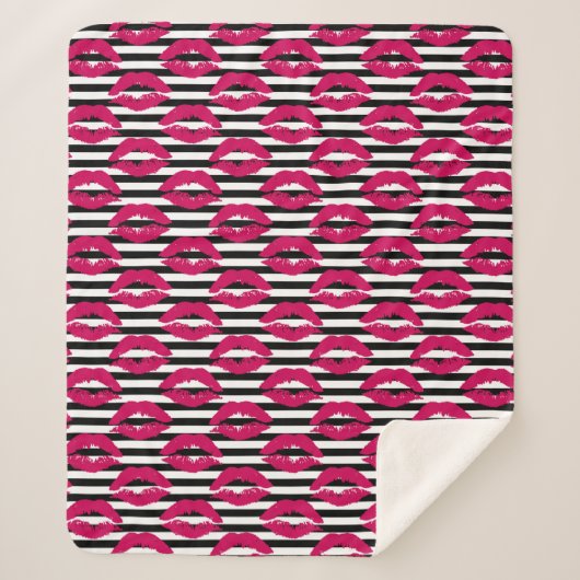 口紅のキスB&Wの縞模様 シェルパブランケット (正面)