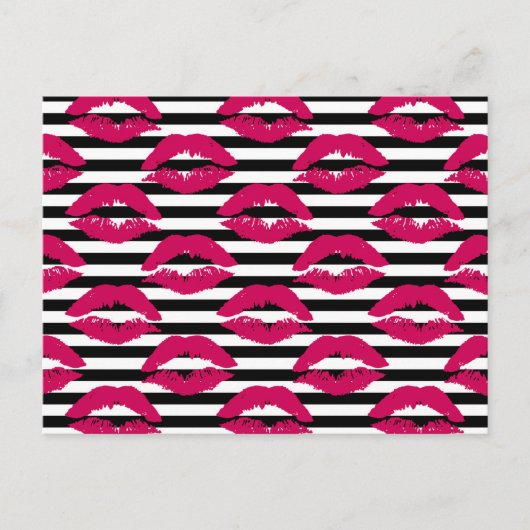 口紅のキスB&Wの縞模様 シーズンポストカード (正面)