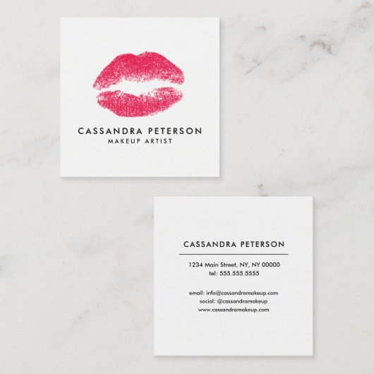 口紅のプリントのメーキャップアーティストのミニマリストの正方形 スクエア名刺 (正面/裏面)