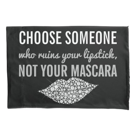 口紅の化粧の感動的な引用文の白黒 枕カバー (正面)