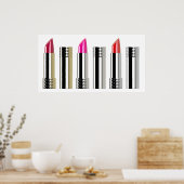 口紅の模様ピンクの赤いクロームの化粧品 ポスター (キッチン)