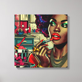 口紅を塗る美しい女性 キャンバスプリント