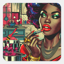 口紅を塗る美しい女性 スクエアシール