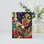 口紅を塗る美しい女性 ポストカード (スタンド正面)