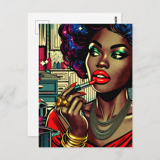 口紅を塗る美しい女性 ポストカード (正面/裏面)