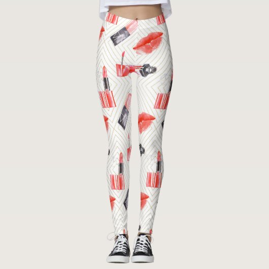 口紅キスをする模様の口 レギンス (正面)