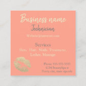 口紅キスプリントピンクピーチ金ゴールド美しいスパ スクエア名刺 (裏面)