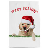 口紅キス付きクリスマスゴールデンレトリバー ミディアムペーパーバッグ (正面)