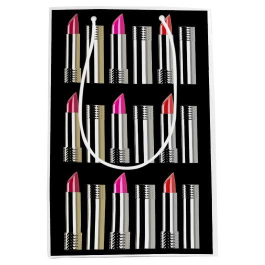 口紅クロムピンク黒の化粧品 ミディアムペーパーバッグ (正面)