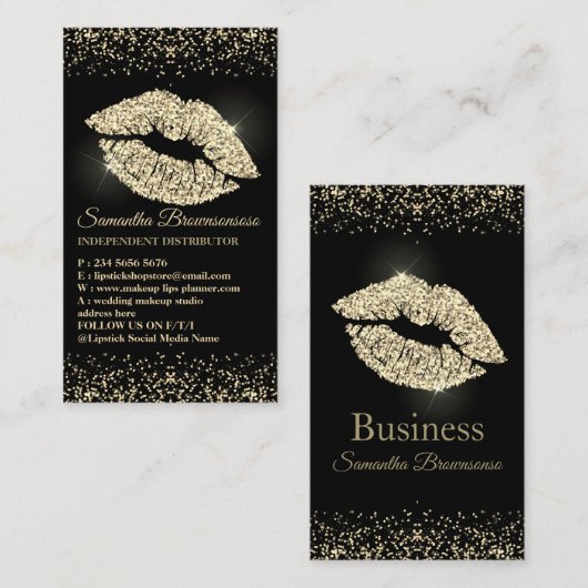 口紅セピアグリッター唇金ゴールドメイクアップサロン 名刺 (正面/裏面)