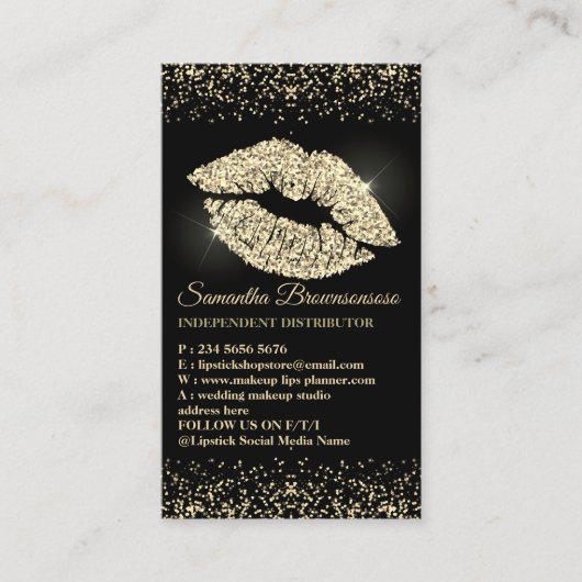 口紅セピアグリッター唇金ゴールドメイクアップサロン 名刺 (正面)