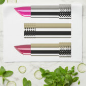 口紅チューブのクロムピンク赤い化粧品 キッチンタオル (折り畳み)