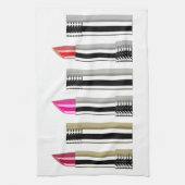 口紅チューブのクロムピンク赤い化粧品 キッチンタオル (縦)